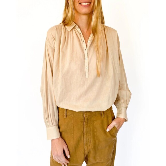 Nili Lotan Miles Tunic Shirt Top Cotton Oversized Long Sleeve Nude XS New 252536